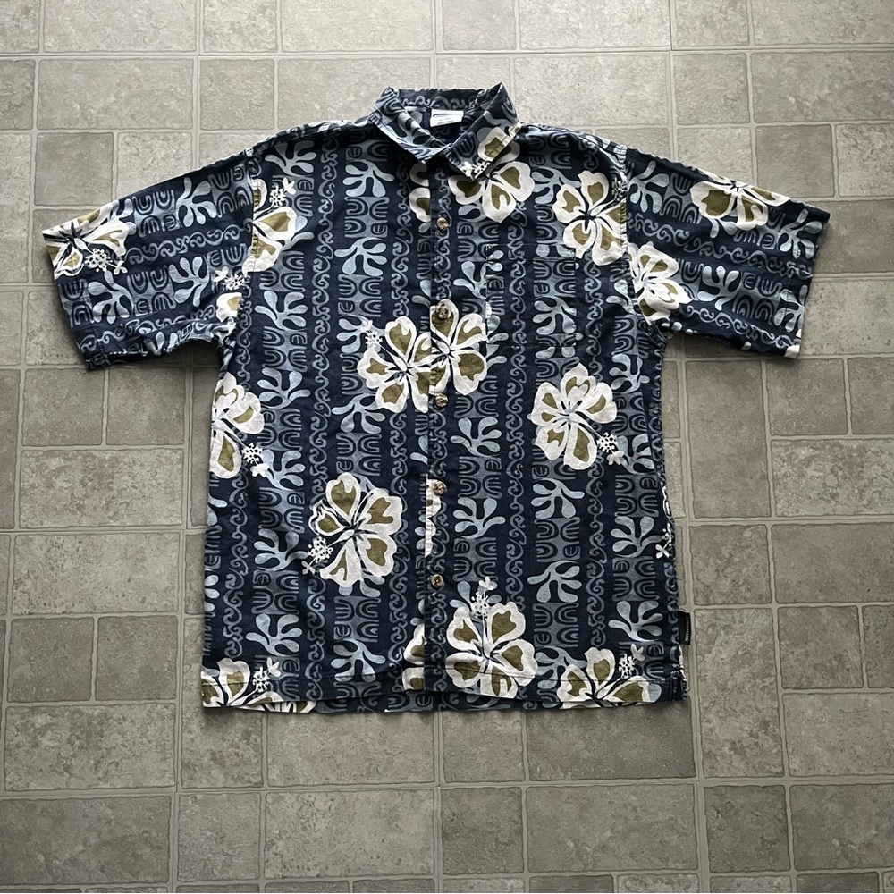 Y2k Sideout aloha surf Hawaiian button-up Polo shirt floral hibiscus pattern